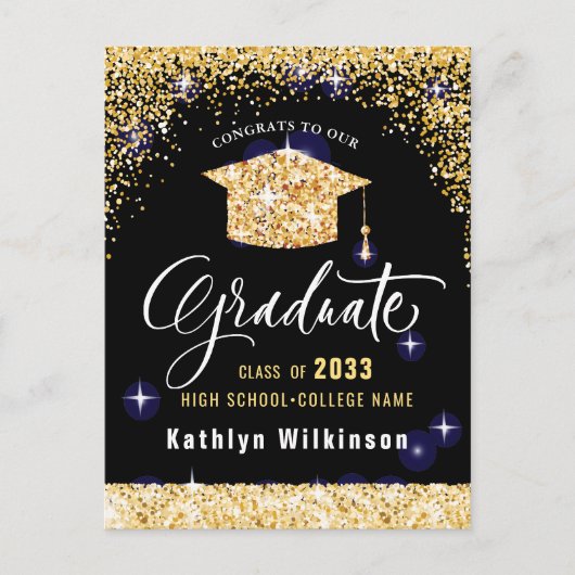 Elegant Calligraphy Gold Glitter Afstuderen Aankondigingskaart (Voorkant)