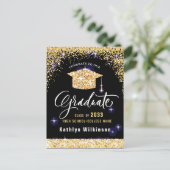 Elegant Calligraphy Gold Glitter Afstuderen Aankondigingskaart (Staand voorkant)