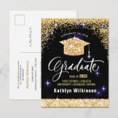 Elegant Calligraphy Gold Glitter Afstuderen Aankondigingskaart (Voorkant / Achterkant)