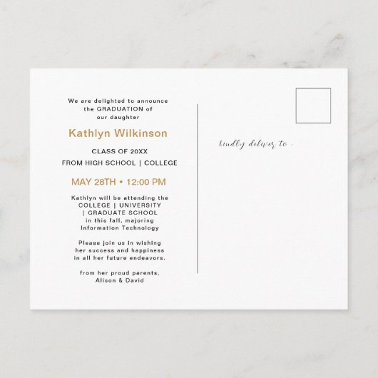 Elegant Calligraphy Gold Glitter Afstuderen Aankondigingskaart (Achterkant)