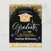 Elegant Calligraphy Gold Glitter Afstuderen Aankondigingskaart (Voorkant)