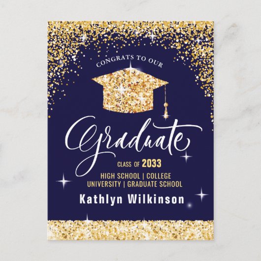Elegant Calligraphy Gold Glitter Afstuderen Aankondigingskaart (Voorkant)