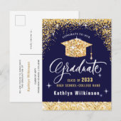 Elegant Calligraphy Gold Glitter Afstuderen Aankondigingskaart (Voorkant / Achterkant)