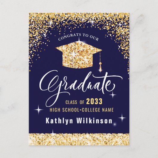 Elegant Calligraphy Gold Glitter Afstuderen Aankondigingskaart (Voorkant)