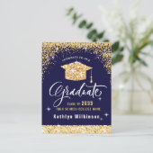 Elegant Calligraphy Gold Glitter Afstuderen Aankondigingskaart (Staand voorkant)