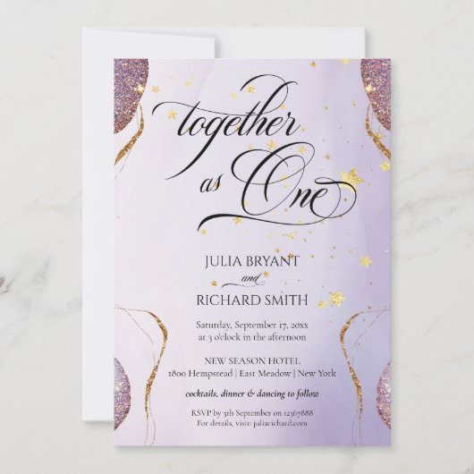 Elegant Calligraphy Gold Glitter Amethyst Moderne  Kaart (Voorkant)