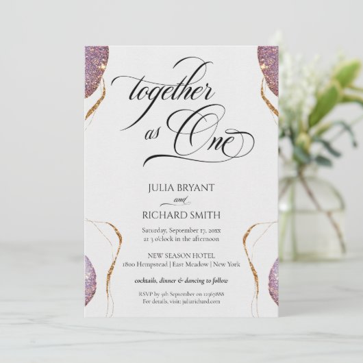Elegant Calligraphy Gold Glitter Amethyst Moderne  Kaart (Staand voorkant)