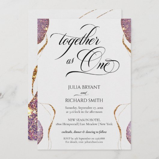 Elegant Calligraphy Gold Glitter Amethyst Moderne  Kaart (Voorkant / Achterkant)