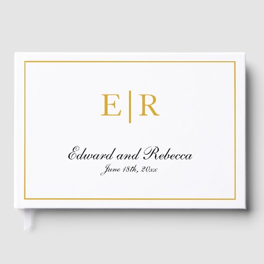 Elegant Calligraphy Gold Monogram Wedding Gastenboek (Voorkant)