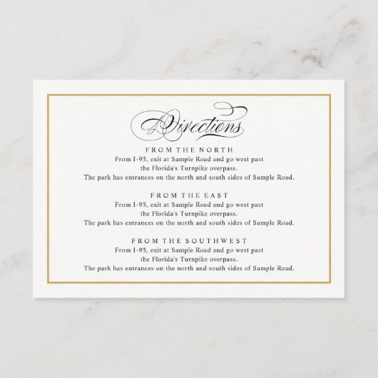 Elegant Calligraphy Gold Reception Directions Informatiekaartje (Achterkant)