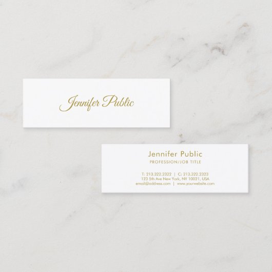 Elegant Calligraphy Gold Script Minimalist Plain Mini Visitekaartje (Voorkant / Achterkant)