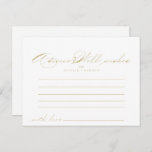 Elegant Calligraphy Gold Wedding Advice Card Briefkaart<br><div class="desc">Deze elegante calligrafie gouden bruiloft is perfect voor een rustige bruiloft. Het eenvoudige en stijlvolle ontwerp kenmerkt klassieke en fancy manuscripttypografie in goud. Deze kaarten zijn perfect voor een bruiloft, vrijgezellenfeest, baby shower, graduatiedag en nog veel meer. Pas de kaarten aan met de namen van de bruid en de bruidegom,...</div>