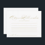 Elegant Calligraphy Gold Wedding Advice Card Briefkaart<br><div class="desc">Deze elegante calligrafie gouden bruiloft is perfect voor een rustige bruiloft. Het eenvoudige en stijlvolle ontwerp kenmerkt klassieke en fancy manuscripttypografie in goud. Deze kaarten zijn perfect voor een bruiloft, vrijgezellenfeest, baby shower, graduatiedag en nog veel meer. Pas de kaarten aan met de namen van de bruid en de bruidegom,...</div>