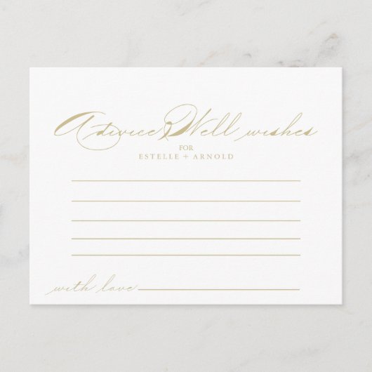 Elegant Calligraphy Gold Wedding Advice Card Briefkaart (Voorkant)