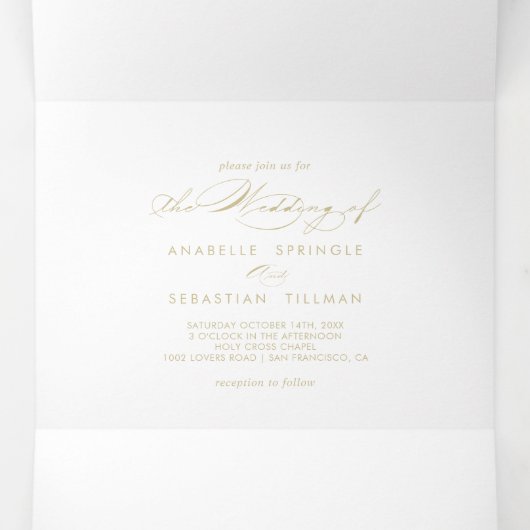 Elegant Calligraphy Gold Wedding Drieluik Uitnodiging (Binnenkant midden)