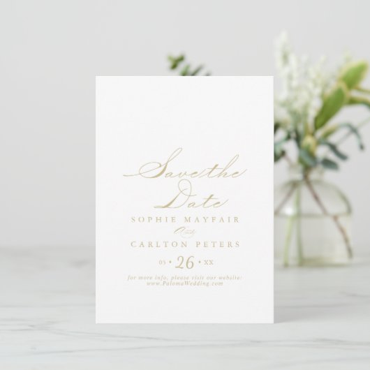 Elegant Calligraphy Gold Wedding Save the Date (Staand voorkant)