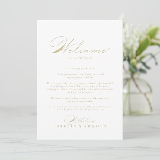 Elegant Calligraphy Gold Wedding Welcome Letter (Staand voorkant)