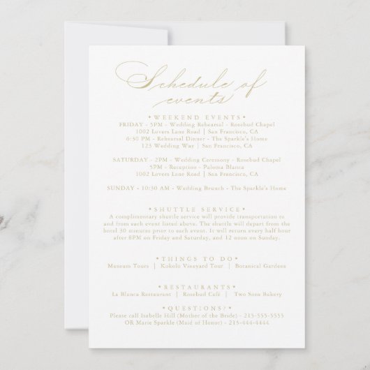 Elegant Calligraphy Gold Wedding Welcome Letter (Achterkant)