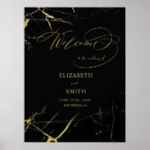 Elegant Calligraphy Golden Veined Marble Wedding Poster (Voorkant)