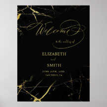 Elegant Calligraphy Golden Veined Marble Wedding