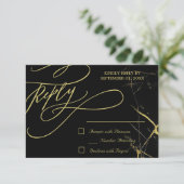 Elegant Calligraphy Golden Veined Marble Wedding RSVP Kaartje (Staand voorkant)