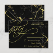 Elegant Calligraphy Golden Veined Marble Wedding RSVP Kaartje (Voorkant / Achterkant)