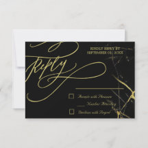 Elegant Calligraphy Golden Veined Marble Wedding