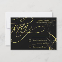 Elegant Calligraphy Golden Veined Marble Wedding RSVP Kaartje