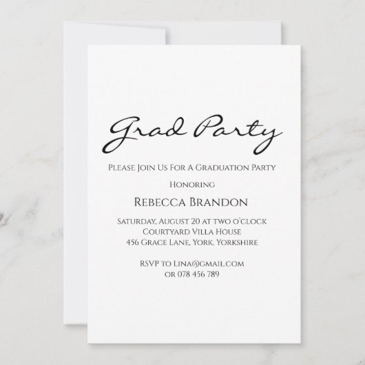 Elegant Calligraphy Graduation Party Invitation Kaart (Voorkant)