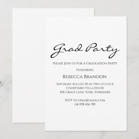 Elegant Calligraphy Graduation Party Invitation Kaart (Voorkant / Achterkant)