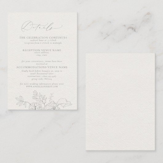 Elegant Calligraphy Gray Floral Waterverf - Gegeve Informatiekaartje (Voorkant / Achterkant)