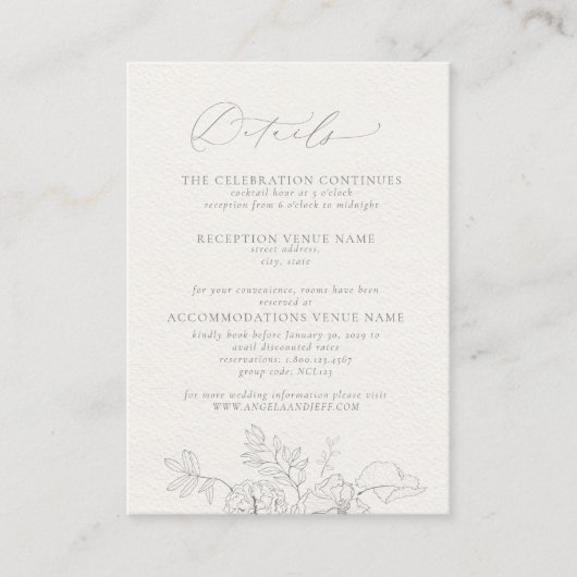 Elegant Calligraphy Gray Floral Waterverf - Gegeve Informatiekaartje (Voorkant)