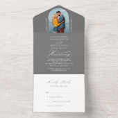 Elegant Calligraphy Gray Photo RSVP Wedding All In One Uitnodiging (Binnen)