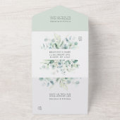 Elegant Calligraphy Green Foliage Wedding All In One Uitnodiging (Buitenkant)