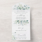 Elegant Calligraphy Green Foliage Wedding All In One Uitnodiging (Binnen)