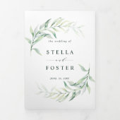 Elegant Calligraphy Green Foliage Wedding Drieluik Uitnodiging (Cover)