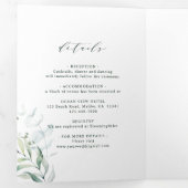 Elegant Calligraphy Green Foliage Wedding Drieluik Uitnodiging (Binnenzijde eerst)