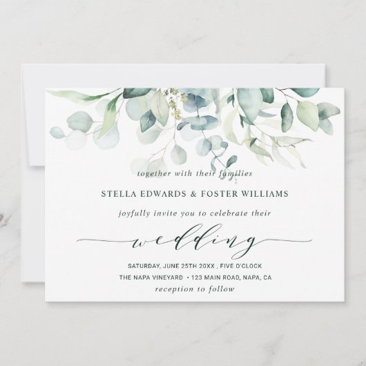 Elegant Calligraphy Green Foliage Wedding Kaart (Voorkant)