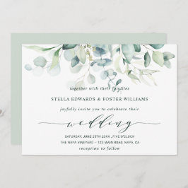 Elegant Calligraphy Green Foliage Wedding Kaart