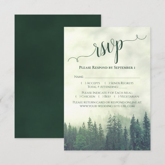 Elegant Calligraphy Green Mountain Pines Wedding RSVP Kaartje (Voorkant / Achterkant)