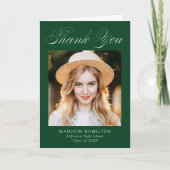 Elegant Calligraphy Green Photo Afstuderen Bedankkaart (Voorkant)