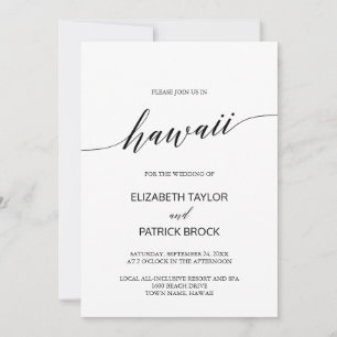 Elegant Calligraphy Hawaii Destination Wedding Kaart