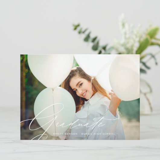 Elegant Calligraphy High School 2 Foto afstuderen Aankondiging (Staand voorkant)
