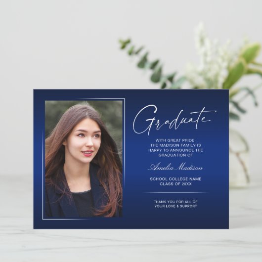 Elegant Calligraphy Ink Script Moderne Afstudeerde Aankondiging (Staand voorkant)