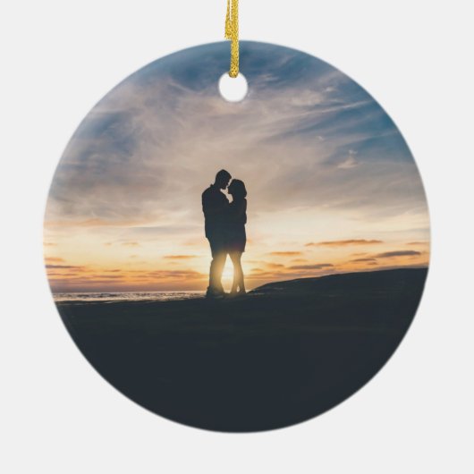 Elegant Calligraphy Just Married Wedding Photo Keramisch Ornament (Achterkant)