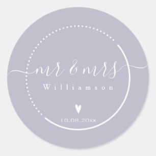 Elegant Calligraphy - Lavender Mr. & Mrs Wedding Ronde Sticker