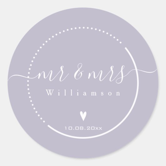 Elegant Calligraphy - Lavender Mr. & Mrs Wedding Ronde Sticker (Voorkant)