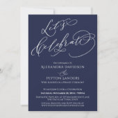 Elegant Calligraphy Let's Celebrate Navy Blue Kaart (Voorkant)
