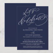 Elegant Calligraphy Let's Celebrate Navy Blue Kaart (Voorkant / Achterkant)