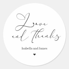 Elegant Calligraphy Love and Thanks Wedding Thanks Ronde Sticker
